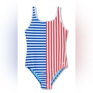 Speedo Girls Stripe Blocked One Piece Red/Blue